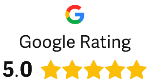 Google rating graphic showing a 5.0 score and five yellow stars beneath the Google logo. Contact us to start planning your private luxury trip of a lifetime to Spain, Portugal, or Morocco.